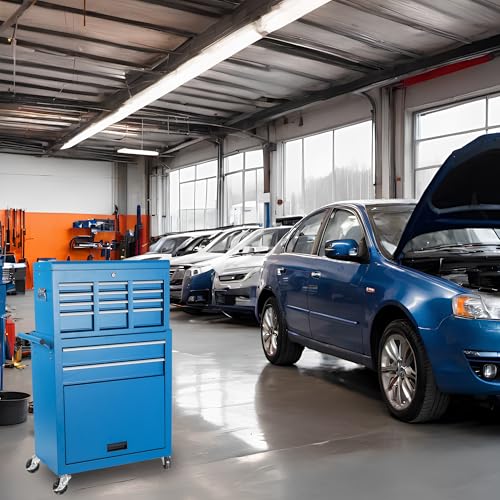 Tool Chest, 8-Drawer Rolling Tool Storage Cabinet with 2 in 1 Detachable Top Tool Box, Liner, Lockable Wheels, Side Hooks, Metal Tool Cart for Garage (8-Drawer Blue) - color: 8-drawer Blue