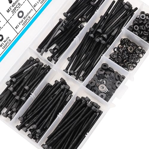 420PCS Black M3 Hex Socket Head Cap Screws, M3 x 30/35/40/45/50mm Metric Screws Bolts Nuts Washers Assortment Kit, 12.9 Grade Alloy Steel - color: Black