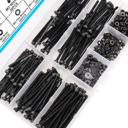 420PCS Black M3 Hex Socket Head Cap Screws, M3 x 30/35/40/45/50mm Metric Screws Bolts Nuts Washers Assortment Kit, 12.9 Grade Alloy Steel - color: Black