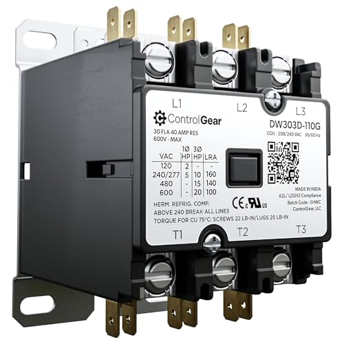 3-Pole Definite Purpose Contactor, 30A, 240V Coil, UL Recognized, A2L Cert. - size: 3P 30A 240V coil