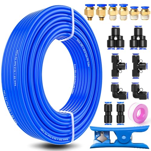 mxuteuk 6mm Air Line Tubing Kit,6mm Air Hose Kit,6 mm x 32.8 Feet(10 Meter) PU Tube with Push to Connect Fittings - color: 6mm Kit