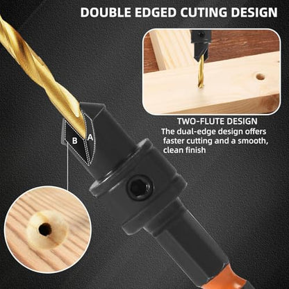 12Pcs HSS Adjustable Countersunk Drill Bits for Woodworking