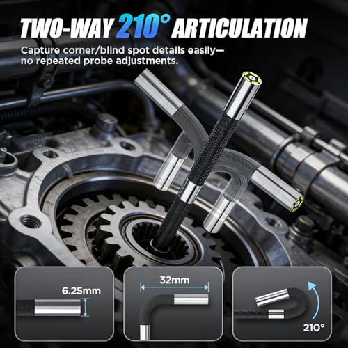 Two-Way Articulating Borescope, 210° Endoscope Camera with Light
