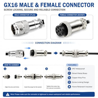 GX16 6 Pin Aviation Connector Cable Female Plug with Wire 2m - color: 6 pin, size: 2 m