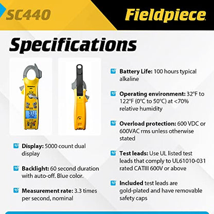 Fieldpiece SC440 True RMS Clamp Meter with Temperature, Inrush Current, Capacitance and Backlight