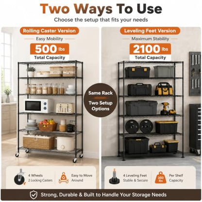 Meet perfect 6-Tier Rolling Shelving Unit with PP Board Shelves - color: Black, size: 6-Tier, 82"H x 45"W x 18"D,PP Shim