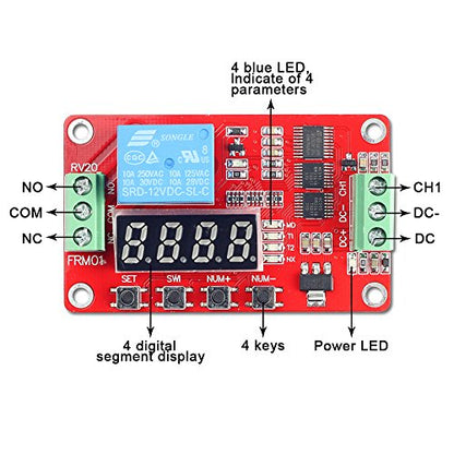 UCTRONICS DC 12V Programmable Multifunction Time Delay Relay Module with Segment LEDs Display for Smart Home, Automatic Control (Pack of 2) - size: 12V, No Case