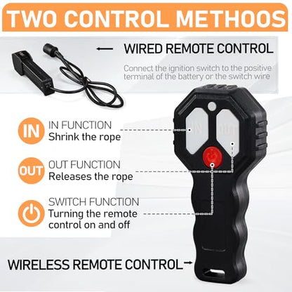 4500lb Electric Winch with Synthetic Rope, 12V DC - color: 4500LB Black-Orange