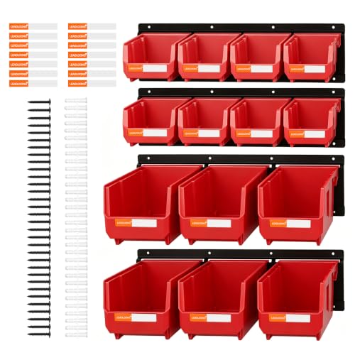 14pc Wall-Mounted Storage Organizer Mixed V1 V2 Combo Red - color: Red, size: V1-8Bins&V2-6Bins&4Rails