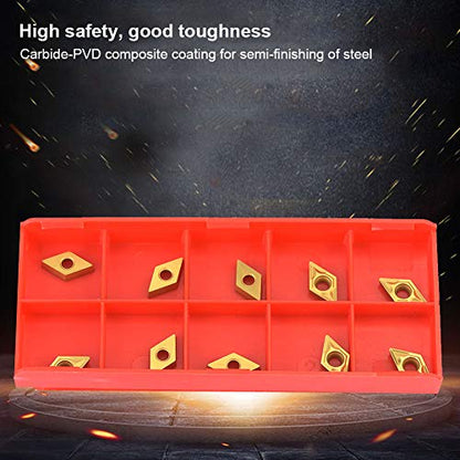 DCMT Carbide Insert Turning Blades, 10-Piece Set with PVD Coating for High Precision CNC Lathe Cutting Tools Suitable for Steel and Cast Iron Machining