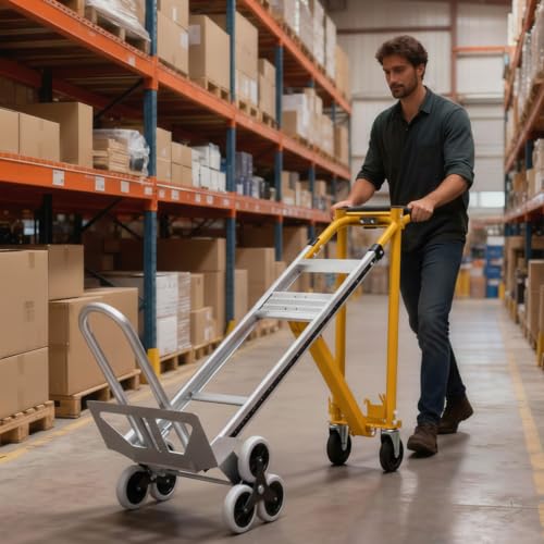Stair Climbing Hand Truck, Heavy Duty 1000LBS 4-in-1 Aluminum Convertible Dolly Cart, Appliance Dolly Industrial Platform Stair Dolly Handtruck with Wheels for Moving, Office, Logistics, Shopping - color: Yellow