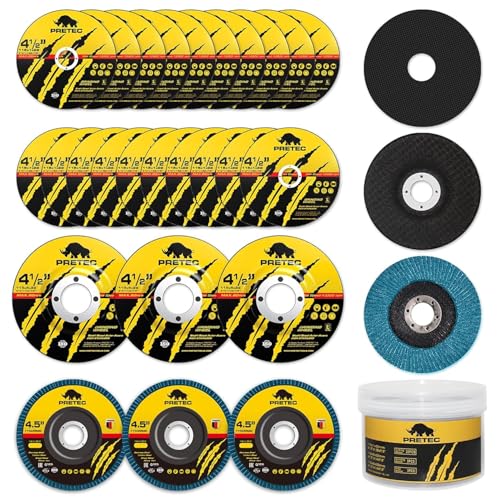 26 Packs Angle Grinder Cutting Flap Grinding Disc Wheel 4 1/2in Inches - 20 Packs 4.5"x1/4"x7/8" Cut off Wheels,3 Packs 4.5"x7/8" 60 Grit Flap Discs, 3 Packs 4.5"x1/25"x7/8" Grinding Wheels - size: 4 1/2 INCH