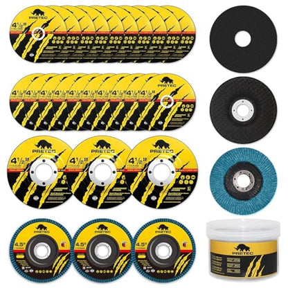26 Packs Angle Grinder Cutting Flap Grinding Disc Wheel 4 1/2in Inches - 20 Packs 4.5"x1/4"x7/8" Cut off Wheels,3 Packs 4.5"x7/8" 60 Grit Flap Discs, 3 Packs 4.5"x1/25"x7/8" Grinding Wheels - size: 4 1/2 INCH