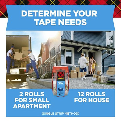 Scotch Heavy Duty Shipping Packing Tape, Clear, Shipping and Packaging Supplies, 1.88 in. x 27.7 yd., 1 Tape Roll with Dispenser (Pack of 2) - size: 2 Rolls