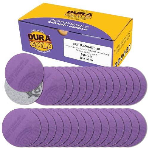 Dura-Gold Premium 600 Grit 3" Purple Film Ceramic Sanding Discs, Box of 30 - style: 600 Grit