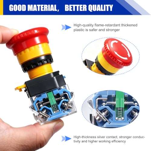 TWTADE 22mm 1 NO 1 NC Red Mushroom Emergency Stop Push Button Switch AC 440V 10A LA38A-11ZS - color: red, size: 1NO 1NC
