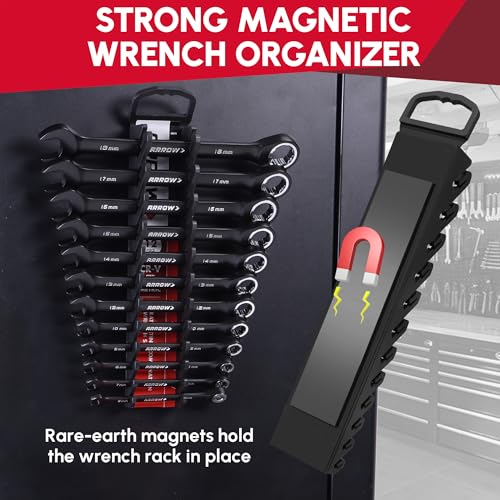 ARROW 12PCS Metric Ratcheting Wrench Set with Black Magnetic Tool Holder - style: Metric Only