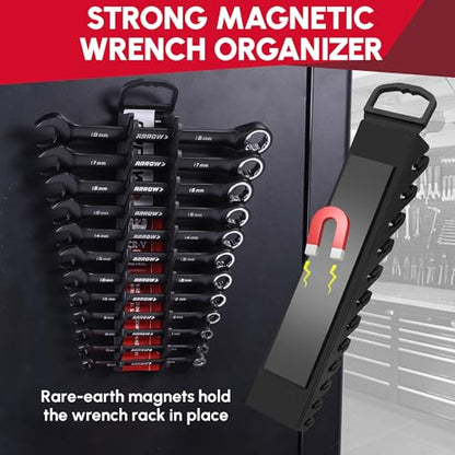 ARROW 12PCS Metric Ratcheting Wrench Set with Black Magnetic Tool Holder - style: Metric Only