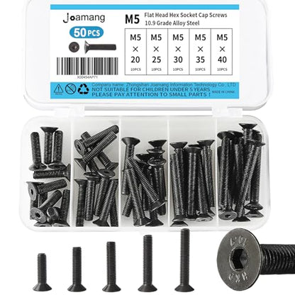 M5 x 20mm 25mm 30mm 35mm 40mm Flat Head Hex Socket Cap Screws Countersunk Bolts, 10.9 Grade Alloy Steel, Black Oxide Finish, Metric Allen Hex Drive, Fully Threaded, Assortment Kit 50Pcs - size: M5 x 20/25/30/35/40 mm