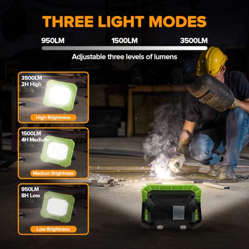 LUTEC 2 Pack 3500LM LED Work Light, Rechargeable Magnetic Work Lights with Stand, Portable 5000K Flood Light for Car Repair, Fishing, Camping, Emergency, Hiking, 3 Modes - color: Green, size: 2 Pack