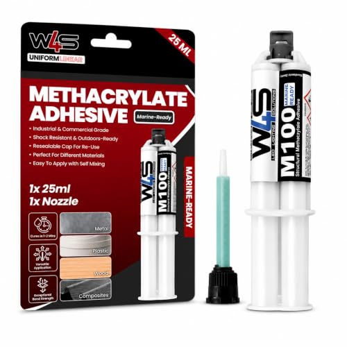Wired4Signs MMA M100 Methyl Methacrylate Adhesive 25ml High Strength Fast Curing Glue for Metal Plastic Ceramic Marine Sign Repair Construction Epoxy Alternative Cartridge Kit - size: M100 (25ml 1-Pack)