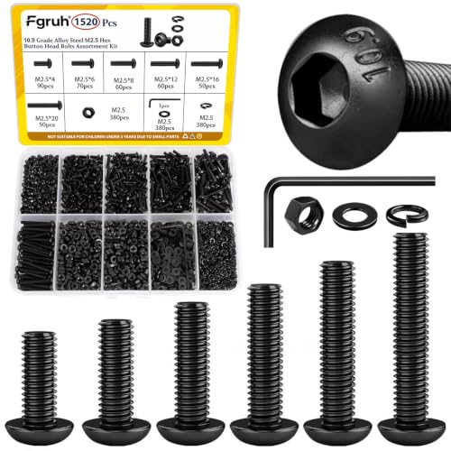 1520PCS M2.5 Hex Button Screws Assortment Kit, M2.5x4/6/8/12/16/20 mm - size: M2.5 1520pcs