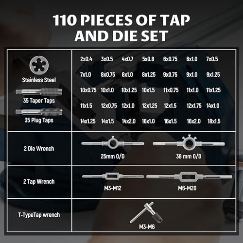 Anfrere 110pcs Tap and Die Set in Metric Sizes
