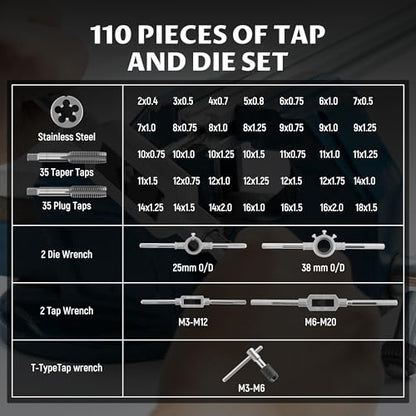 Anfrere 110pcs Tap and Die Set in Metric Sizes