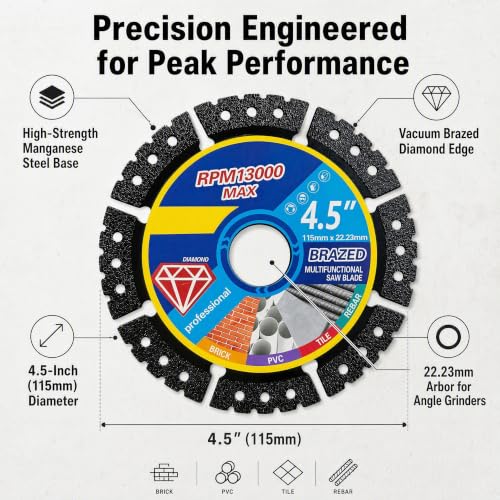 6 Pack 4.5" Diamond Blades discos para cortar Ceramica （2026 Upgraded）