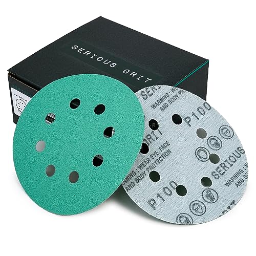 Serious Grit - 5-Inch 8-Hole P100 Grit Sanding Discs - 50 Pack Box - size: 100 Grit