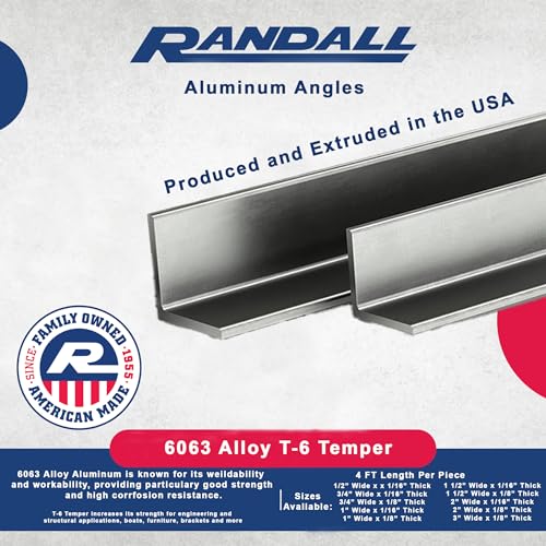 4 FT Aluminum Angle Bar – (3/4" Wide x 1/8" Thick) | 6063 T6 Architectural Aluminum | Equal Legs, 90° Angle | Corrosion-Resistant, Weldable, High-Strength Metal | Made in USA