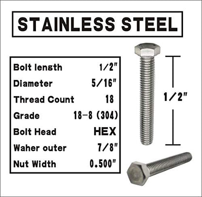 Bolt Fullerkreg 5/16-18x1/2 Hex Head Screws Bolts, 10 Sets - size: (10 Sets) 5/16x1/2"