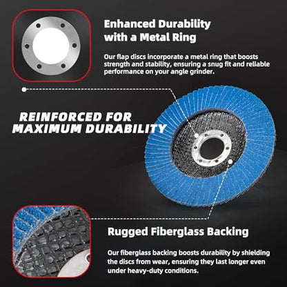 50 Pack Zirconia Flap Discs 4.5" x 7/8" T27 for 4 1/2 Inch Angle Grinder 40/60/80/100/120 Grit Multi-Grit Flap Wheels Heavy-Duty Grinding & Sanding Discs for Metal, Wood, Stainless Steel - color: #40#60#80#100#120