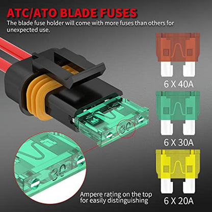 DaierTek Inline Fuse Holder 12V 12 AWG Waterproof ATC/ATO Blade Fuse Holder with 20 Amp 30 Amp 40 Amp Inline Fuse Heavy Duty in Line Fuse Holder for Marine Automotive Vehicle -6Pcs - color: Fixable