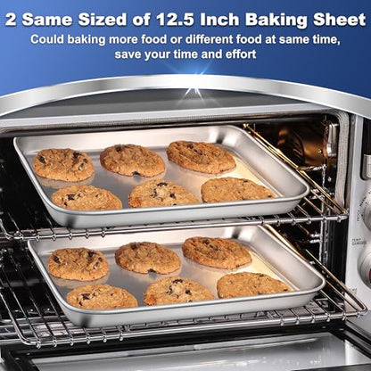 P&P CHEF Baking Sheet Pan, Stainless Steel Cookie Sheet, 12.5 Inch & 2 Pcs - size: 12.5 Inch