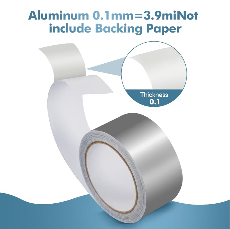 Aluminum foil tape, 2 Inches x 22 Yards, suitable for sealing and repairing dryer exhaust lines, piping systems, etc., insulating adhesive metal high temperature heavy duty aluminum foil tape