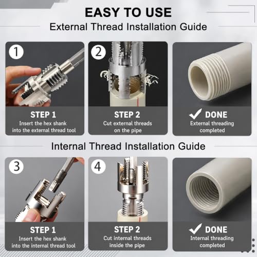 3PCS PVC Pipe Threader Kit,Dual Internal & External Thread Cutting Tool ﻿