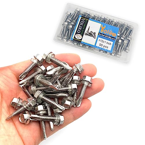 #12x1 Hex Washer Head Self Drilling Screws, 410 Stainless Steel, Self Tapping Sheet Metal Tek Screws, 50 PCS - size: 50 Pcs #12x1