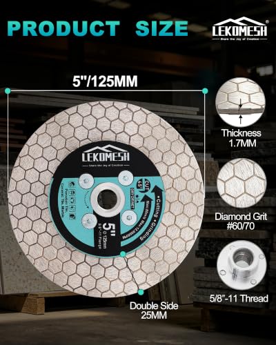 5 Inch/125MM Diamond Cutting Disc - Tile Saw Blade Cutting Wheel Double-Sided Diamond Discs for Cutting Grinding Porcelain Ceramic Tile Marble Granite,5/8"-11 Thread - size: 1 pc - 5 inch (125mm) - 5/8"-11 Thread