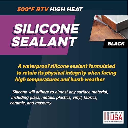 Rutland Black High Temp Silicone Sealant RTV Gasket Maker - Heat Resistant Glue & Black RTV Silicone Sealant Adhesive, Gasket Sealer 500F
