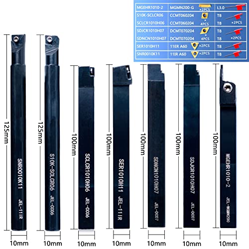 Lathe Turning Holders Lathe Tools Threading Holder 21pcs - Metal Lathe Cutting Tools 7pcs 3/8" Boring Bars+14pcs Indexable Carbide Inserts Golden for Lathe Tools - color: 3/8" turning holder kits