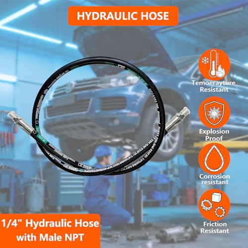 LingCheng 15611-04-04-12 Hydraulic Hose 1/4" Hydraulic Hose with Male NPT X Male NPT, 12" Long, 5800 PSI - size: 15611-04-04-12-lc