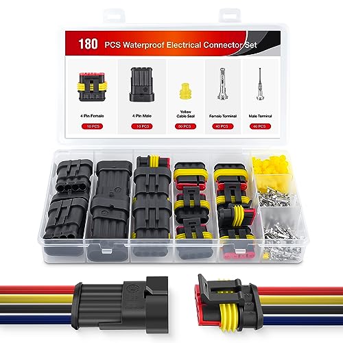 Nilight 180PCS 4 Pin Electrical Connector ‎Plug with Male Female Terminals - size: 4Pin Connector 200Pcs