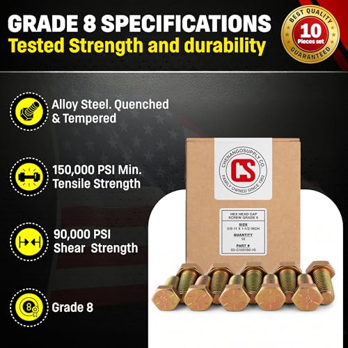 Chenango Supply 5/8-11 x 1-1/2" Grade 8 Hex Head Cap Screws - size: 5/8-11 x 1-1/2" Hex Bolt