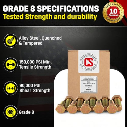 Chenango Supply 5/8-11 x 1-1/2" Grade 8 Hex Head Cap Screws - size: 5/8-11 x 1-1/2" Hex Bolt