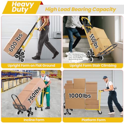 4-in-1 Stair Climbing Cart/Hand TruckDolly,Convertible Platform Cart Yellow - color: Yellow