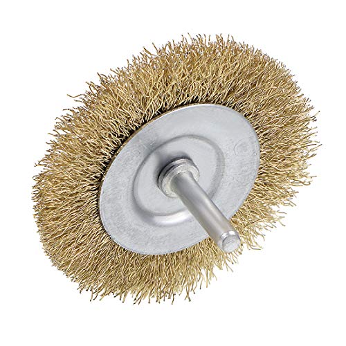 uxcell 3-Inch Wire Wheel Brush Bench Copper Plated Crimped Steel 1/4-Inch Shank 10 Pcs - size: 3 Inch