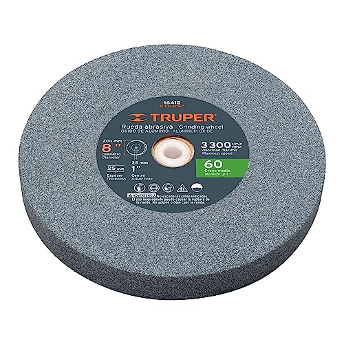 Truper 8-Inch Bench Grinding Wheel, 1-Inch Width, 60 Grit Aluminum Oxide, Heavy-Duty Sharpening and Deburring Wheel (Model PIES-8160/16412)