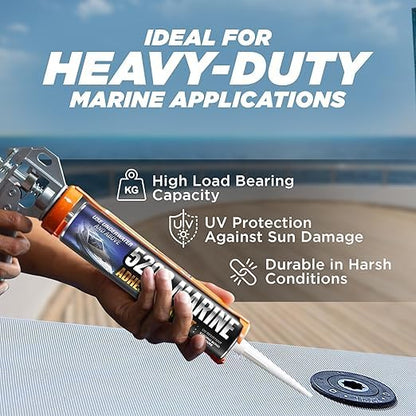 [Black] 5200 Marine Sealant - Fast Cure, High Bond Strength, UV Resistant Underwater 5200 Fast Cure, Marine Adhesive Sealant for Boats, Hulls, Decks, & RVs Caulk Black with Gloves, Nozzle 10oz