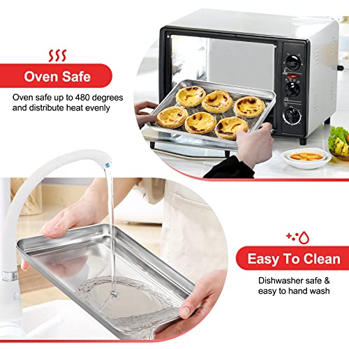 Baking Sheet, Stainless Steel Cookie Sheet Baking Pan Tray for Toaster Oven Size 9 x 7 x 1 Inch, Non Toxic & Healthy, Mirror Finish & Easy Clean, Dishwasher Safe - size: 9inch